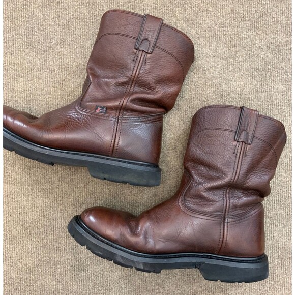 Justin Boots Mens 12 Leather Screwdriver Light Work Brown Pull-On WK4905 - Picture 2 of 7